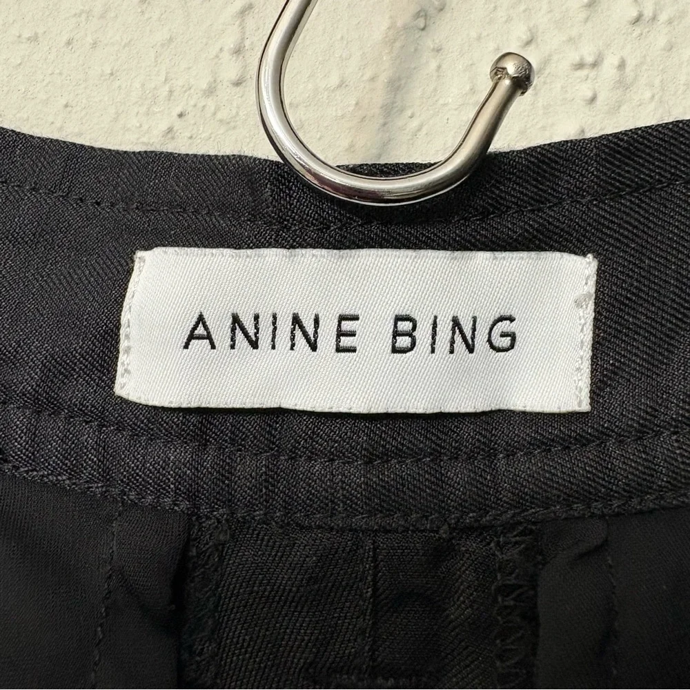 Anine Bing Carrie Pants Black Pleated Front Linen Blend, Size 34 (US Size 4)